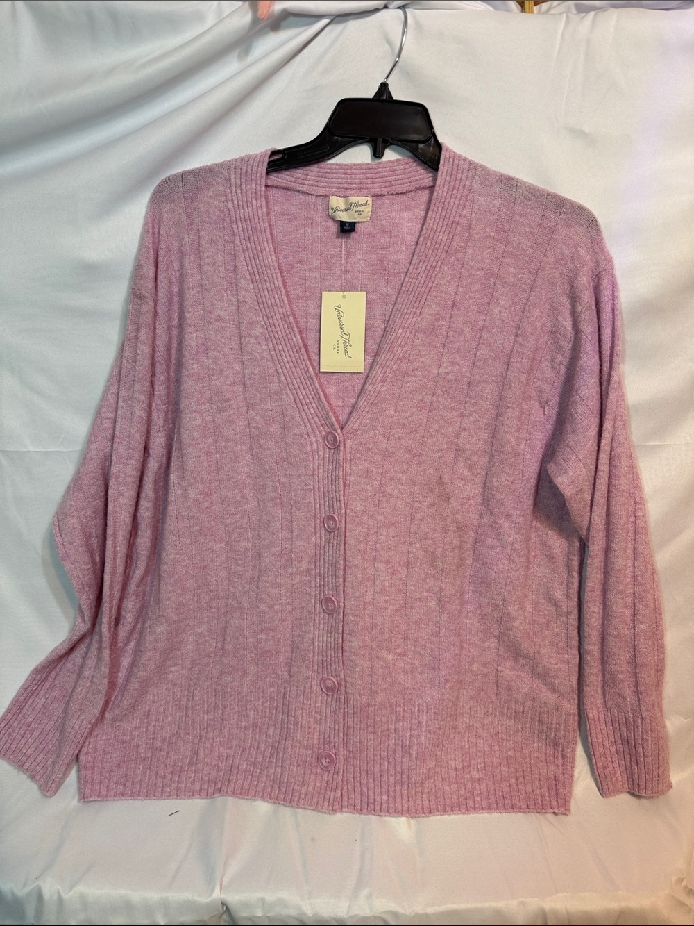 Universal Thread Heathered Pink Ribbed V‑Neck Button Cardigan size Medium